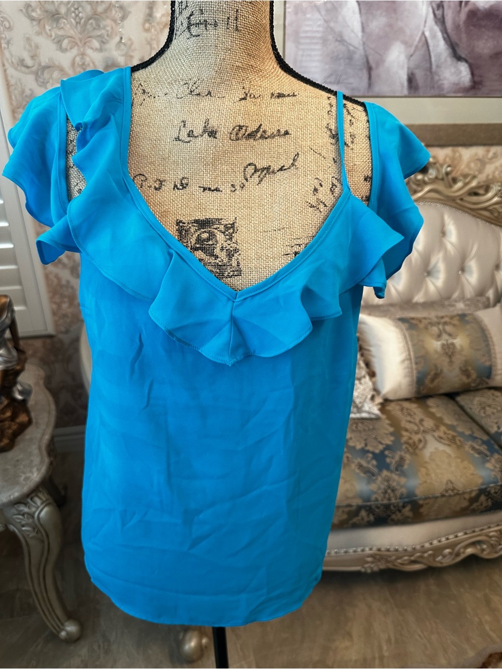 Bar III Bright Turquoise Ruffle-Trim Camisole